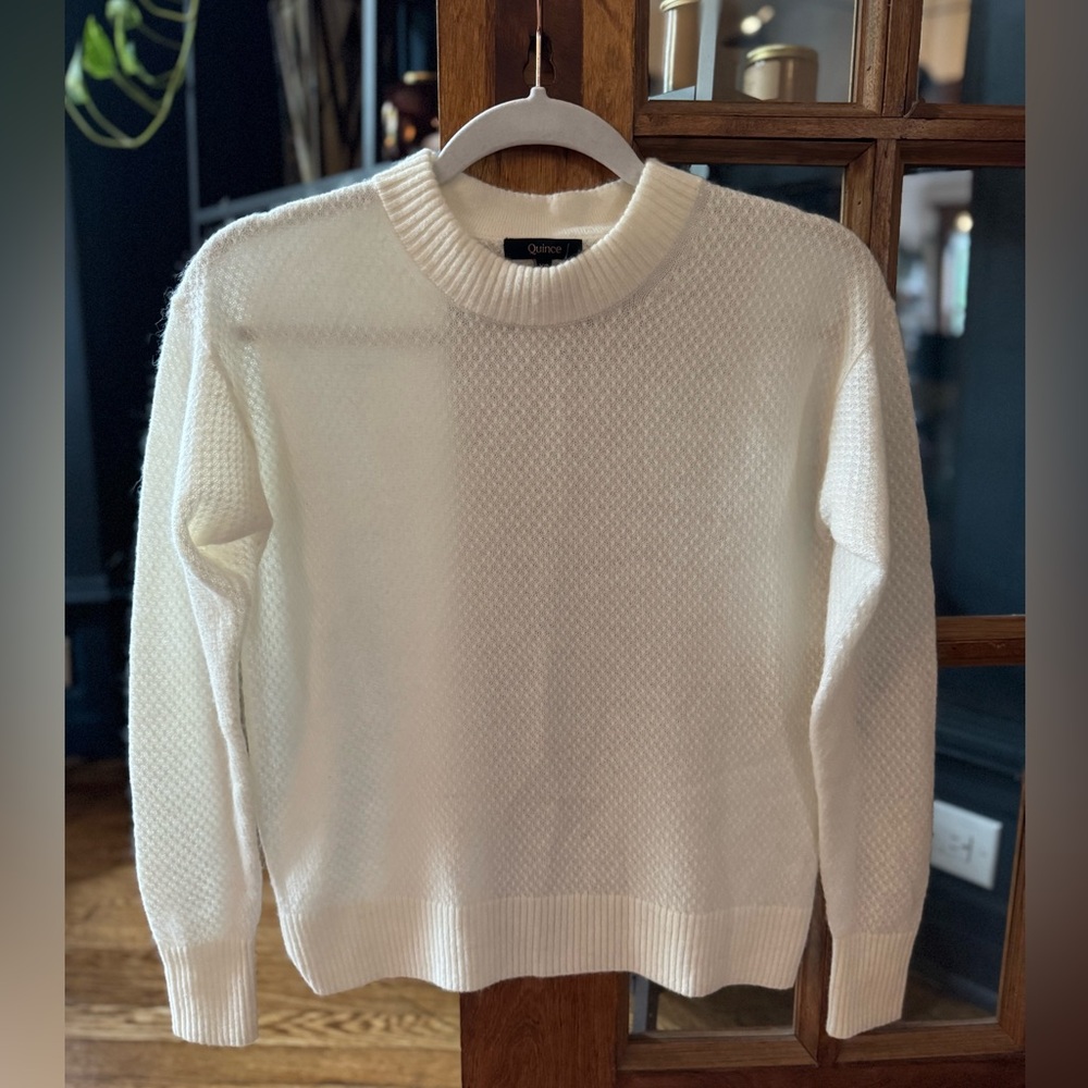 NWOT - Quince Baby Alpaca Wool Diamond Stitch Crew - XS - White